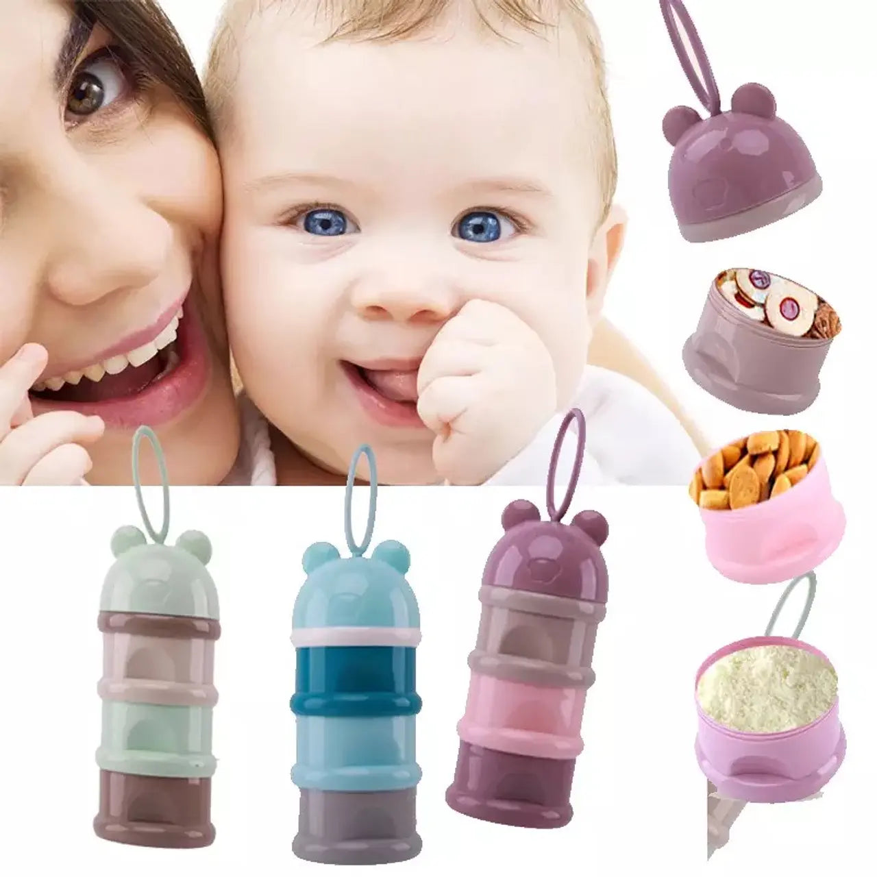 Contenedor Multicapa Portátil para Snacks y Fórmula