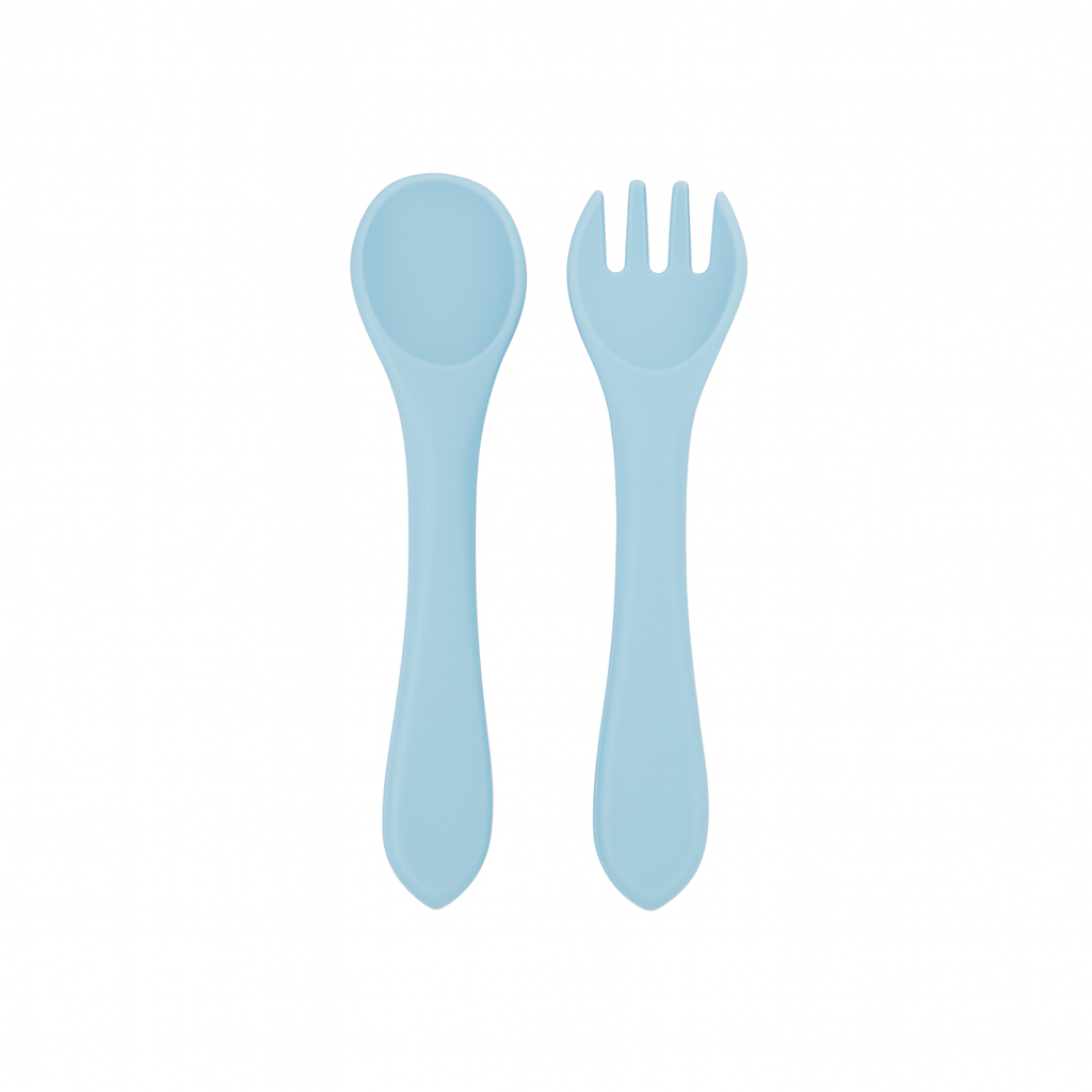 Cubiertos de Silicona para Bebé – Cuchara y Tenedor Antideslizantes