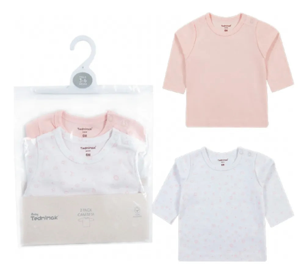 Pack 2 Camisetas de Algodón Manga Larga – Rosado & Blanco Floral