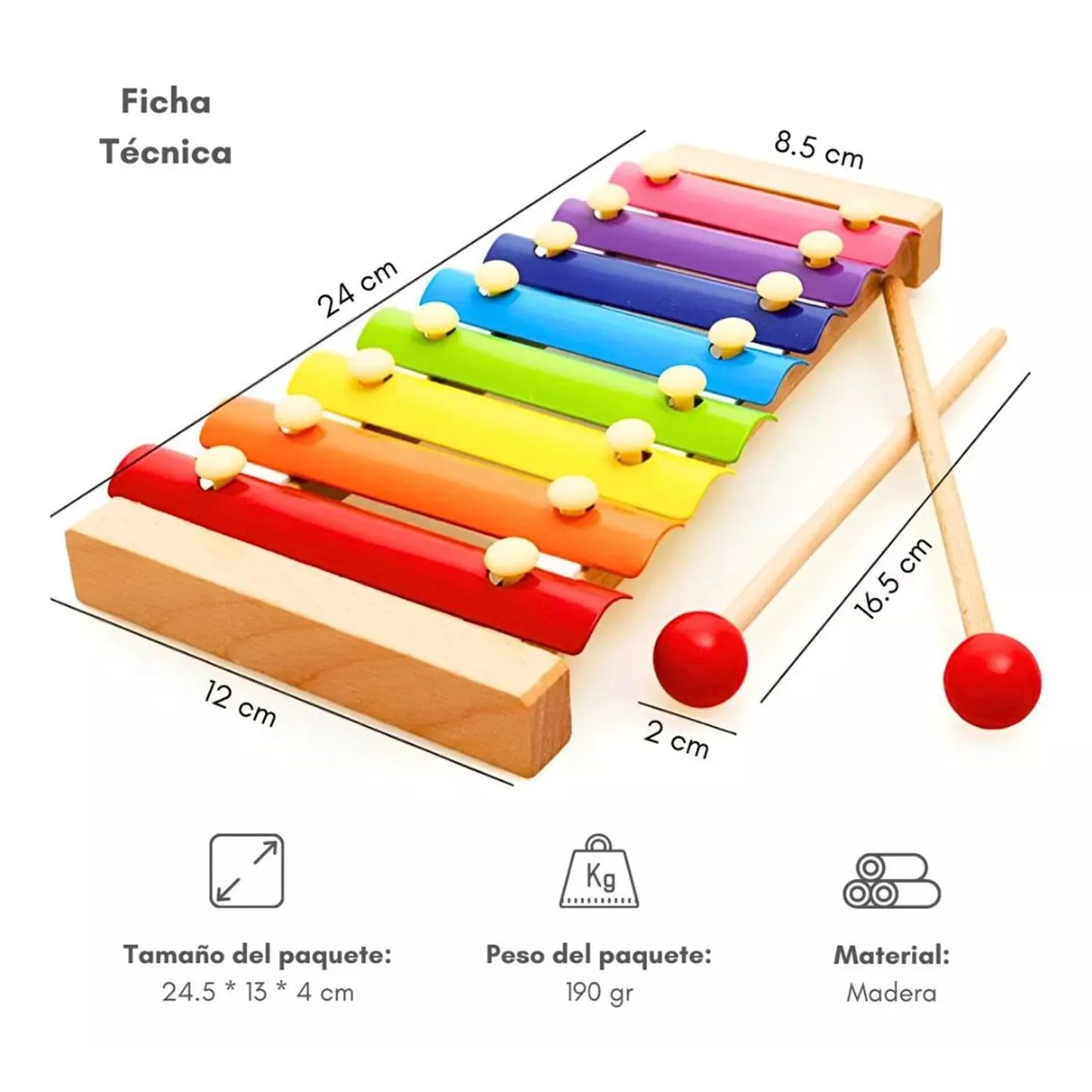 Xilófono Arcoíris de Madera para Bebés - 8 Notas Musicales