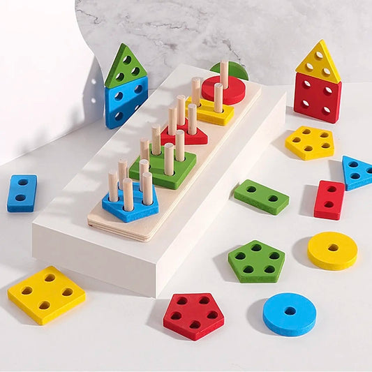 Rompecabezas Didáctico de Madera – Figuras y Colores 🟢🔺🔵⭐