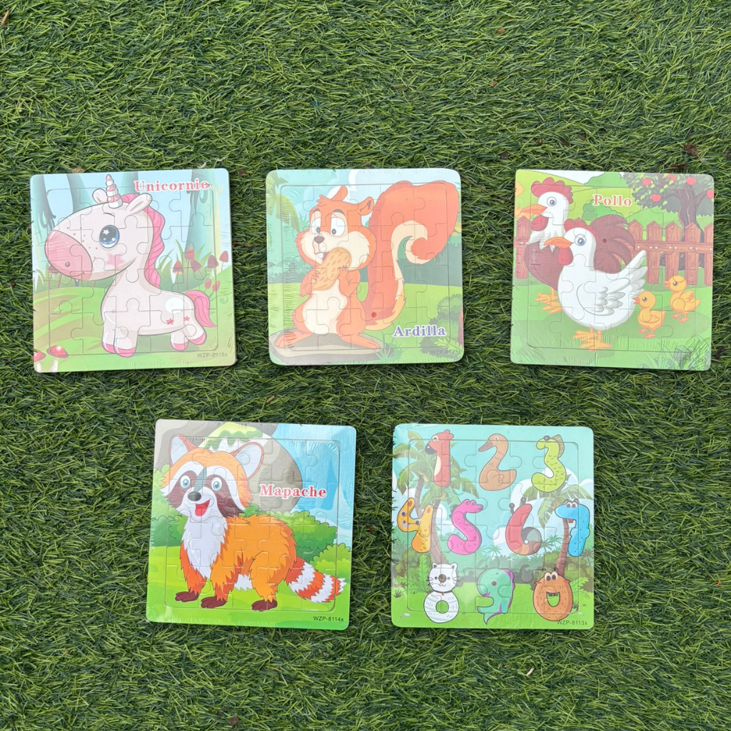 Rompecabezas Didácticos de Madera – Animales y Números 🧩🐿️🦄🐓