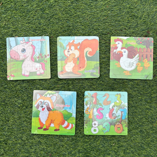 Rompecabezas Didácticos de Madera – Animales y Números 🧩🐿️🦄🐓