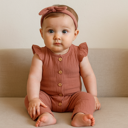 Set “Rustic Charm” 2 Piezas – Enterito Rosa Viejo con Cintillo